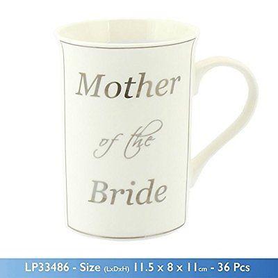 "Mother of the Bride" White & Silver Wedding Favour Keepsake Fine China Mug / Cup