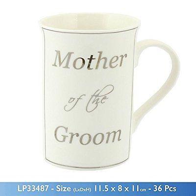 "Mother of the Groom" White & Silver Wedding Favour Keepsake Fine China Mug / Cup