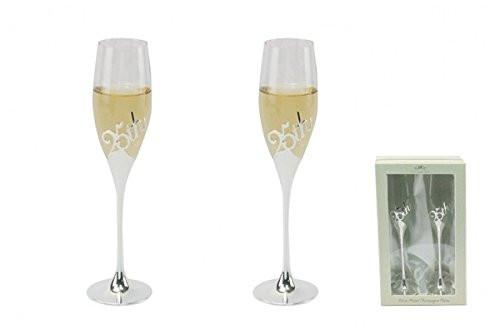 Set of Two "25th Wedding Anniversary" Glass & Silverplated Champagne Flutes