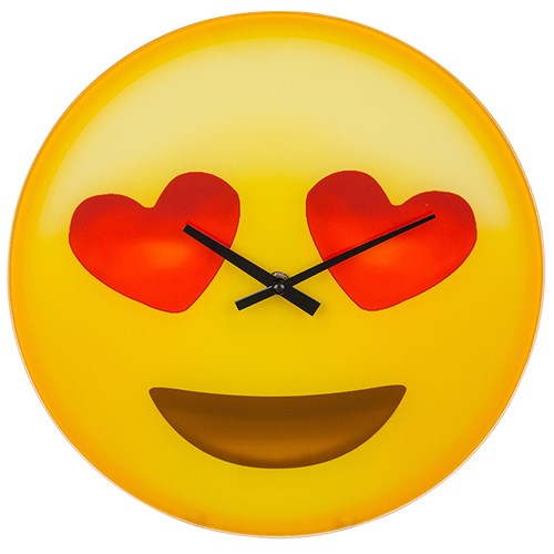 Funny Novelty "Love Heart Eyes" Emoji Glass 12 Hours Wall Clock