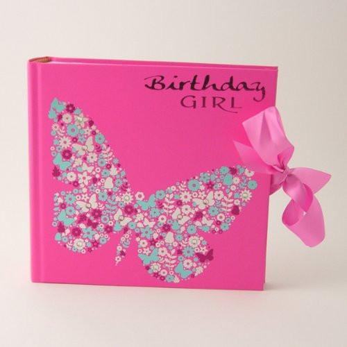 "Birthday Girl" Keepsake Birthday 6"x4" Photo Album with Hot Pink Butterfly Artwork