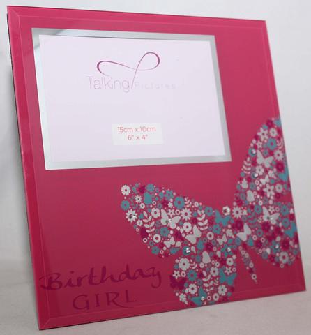 "Birthday Girl" Keepsake Birthday 6"x4" Photo Frame with Hot Pink Butterfly Artwork