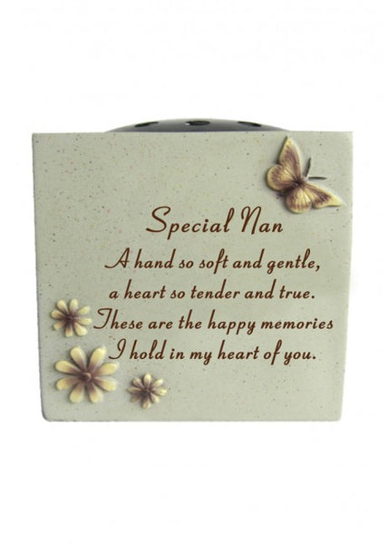 "Special Nan" Butterfly Detailed Memorial Garden / Grave Flower Vase / Rose Bowl