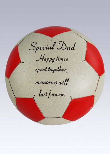 "Special Dad" Red Beige Resin Football Style Memorial Garden / Grave Plaque Ornament