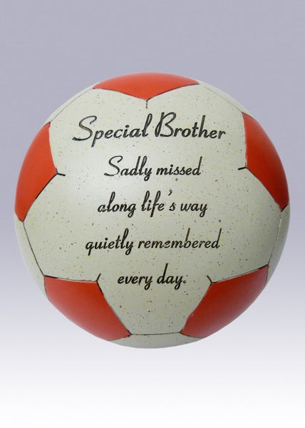 "Special Brother" Red Beige Resin Football Style Memorial Garden / Grave Plaque Ornament