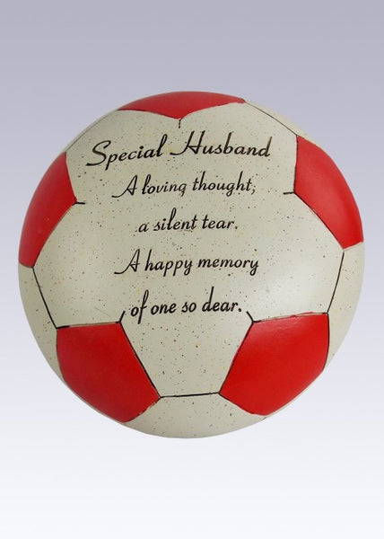 "Special Husband" Red Beige Resin Football Style Memorial Garden / Grave Plaque Ornament