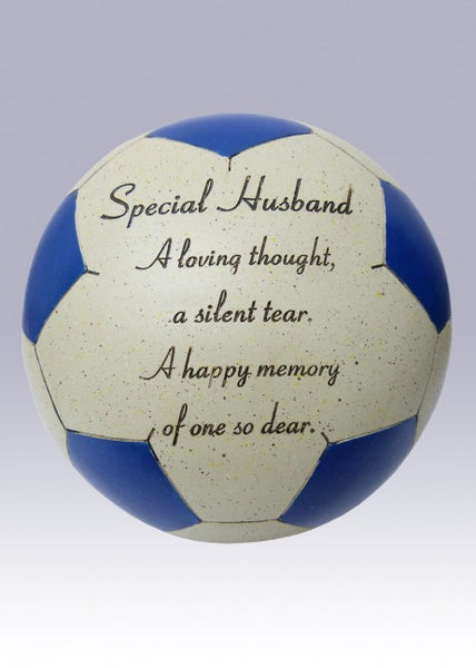 "Special Husband" Blue Beige Resin Football Style Memorial Garden / Grave Plaque Ornament