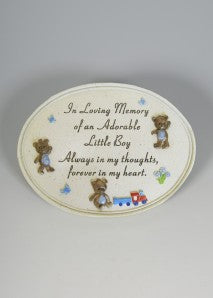 "In Loving Memory of an Adorable Little Boy" Beautiful Baby / Child Memorial Grave Plaque
