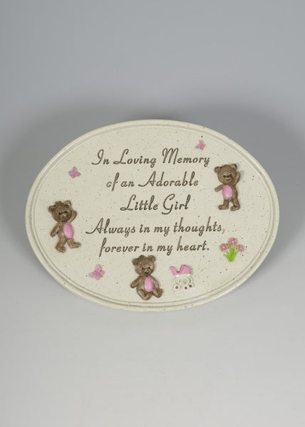 "In Loving Memory of an Adorable Little Girl" Beautiful Baby / Child Memorial Grave Plaque