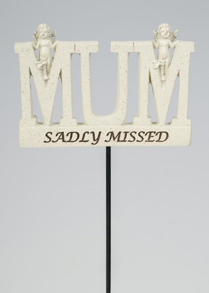 "Mum, Sadly Missed" Beautiful Angel Cherubs Memorial Garden / Grave Rod / Wand Stick