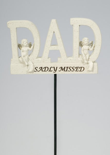 "Dad, Sadly Missed" Beautiful Angel Cherubs Memorial Garden / Grave Rod / Wand Stick