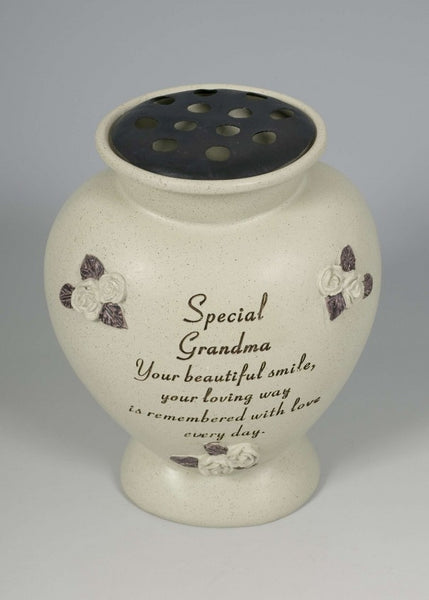 "Special Grandma" Flower Detailed Memorial Garden / Grave Flower Vase / Rose Bowl