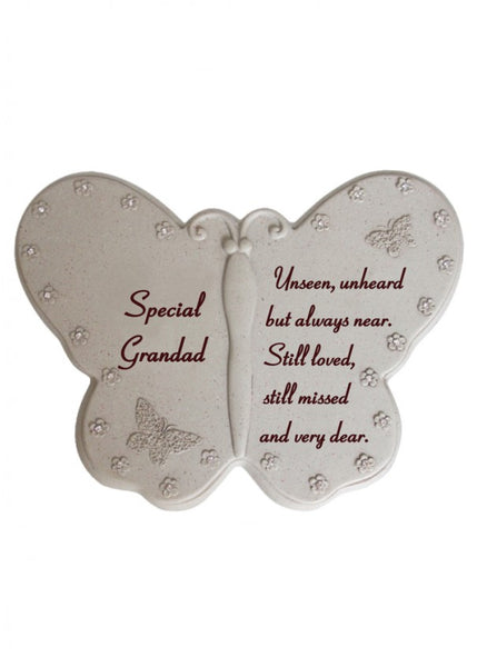 "Special Grandad" Butterfly Shaped Floral Detailed Memorial Garden / Grave Plaque
