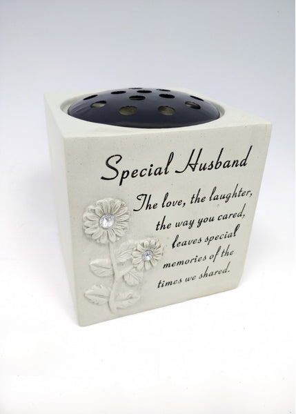 "Special Husband" Diamante Daisy Flowers Detailed Memorial Garden / Grave Flower Vase / Rose Bowl