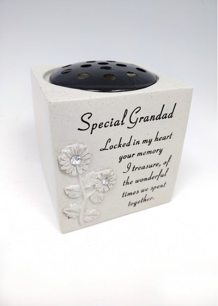 "Special Grandad" Diamante Daisy Flower Detailed Memorial Garden / Grave Flower Vase / Rose Bowl