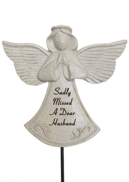 "Sadly Missed, A Dear Husband" Beautiful Guardian Angel Memorial Garden / Grave Rod / Wand Stick