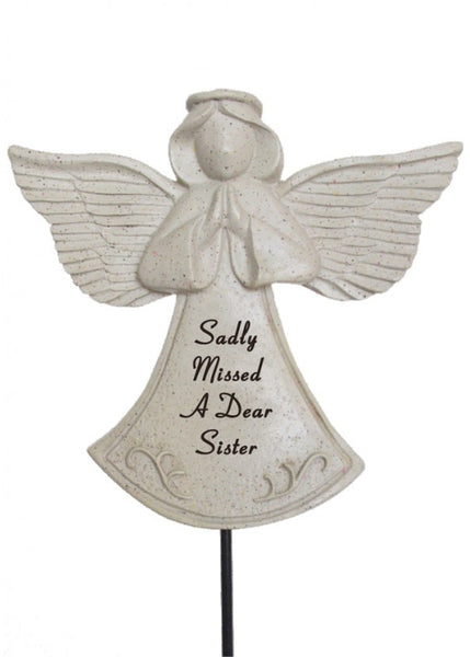 "Sadly Missed, A Dear Sister" Beautiful Guardian Angel Memorial Garden / Grave Rod / Wand Stick
