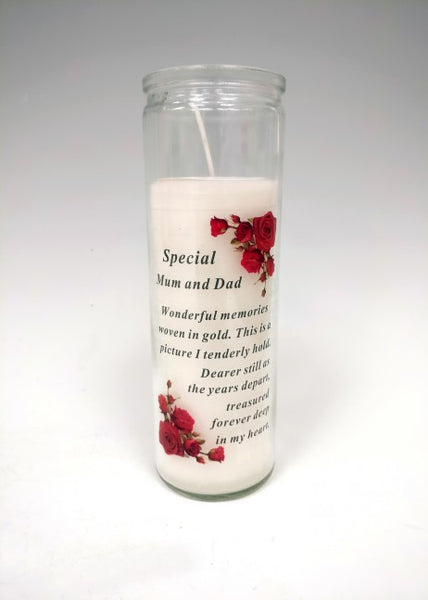 "Special Mum & Dad" Memorial Candle Glass Jar with Sentimental Verse