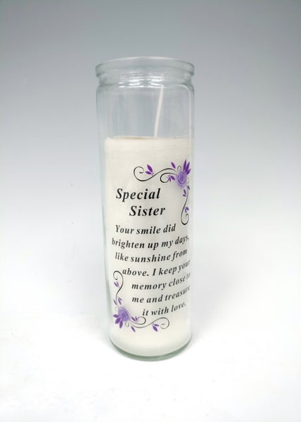 "Special Sister" Memorial Candle Glass Jar with Sentimental Verse