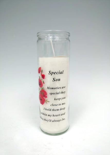 "Special Son" Memorial Candle Glass Jar with Sentimental Verse