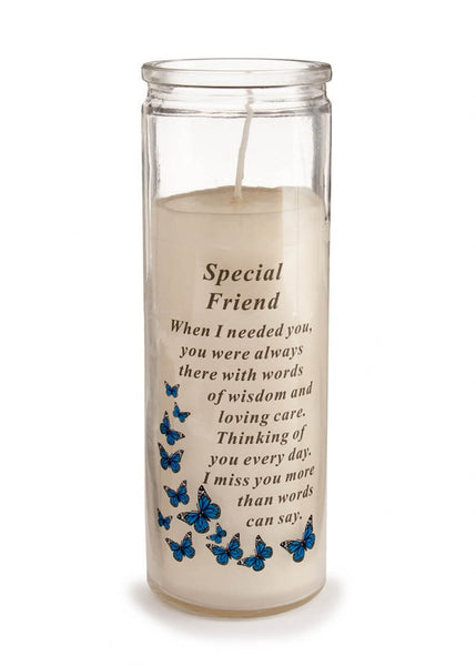 "Special Friend" Memorial Candle Glass Jar with Sentimental Verse (Two Colours Available)