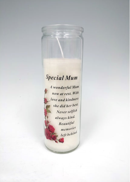 "Special Mum" Memorial Candle Glass Jar with Sentimental Verse