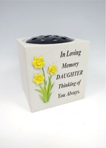"In Loving Memory Daughter, Thinking of You Always" Daffodil Flower Memorial / Grave Flower Vase