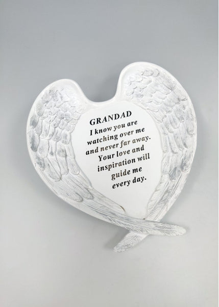 "Grandad - I Know You're Watching Over Me" Angel Wings Shaped Memorial Garden / Grave Plaque