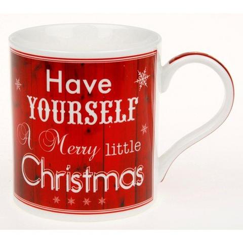 "Have Yourself A Merry Little Christmas" White & Red Novelty Fine China Mug