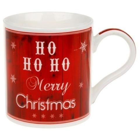 "Ho Ho Ho, Merry Christmas" White & Red Novelty Fine China Mug