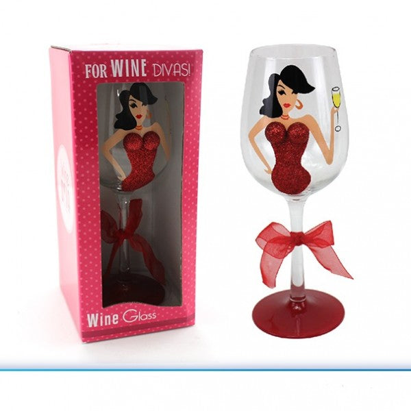 Red Glitter Girly Novelty Wine Glass with Cheeky 3D Boobs Motif
