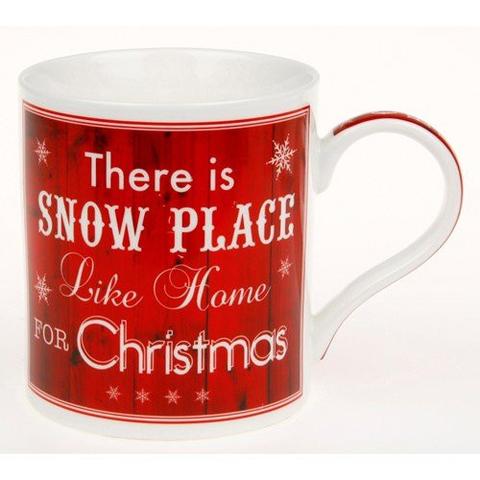 "There is Snow Place Like Home for Christmas" White & Red Novelty Fine China Mug