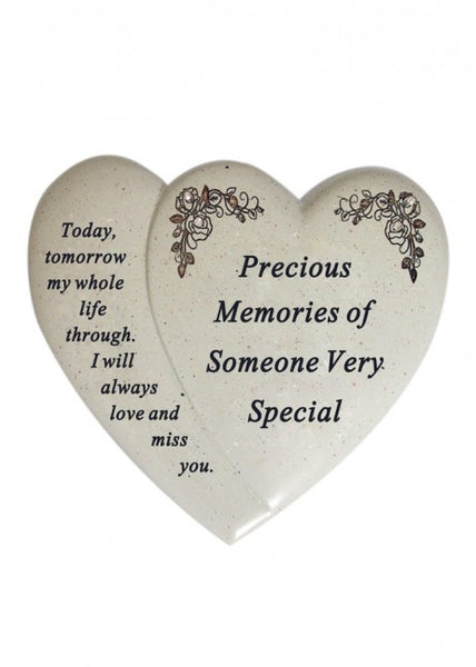 "Precious Memories of Someone Very Special" Two Love Hearts Shaped Memorial Garden / Grave Plaque