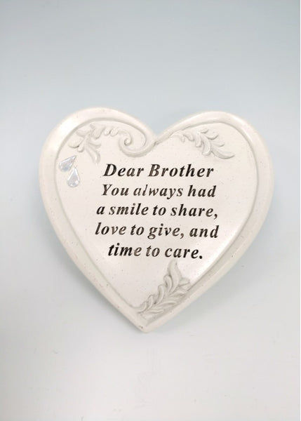 "Dear Brother" Love Heart Shaped Diamante Memorial Garden / Grave Plaque