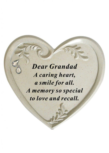 "Dear Grandad" Love Heart Shaped Diamante Studed Memorial Garden / Grave Plaque