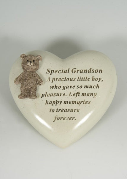 "Special Grandson, A Precious Little Boy" Beautiful Teddy Bear Memorial Garden / Grave Plaque