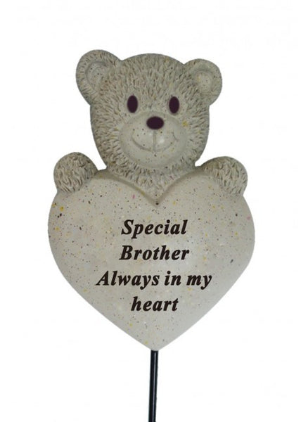 "Special Brother Always In My Heart" Teddy Bear Child Memorial Grave Rod / Wand Stick