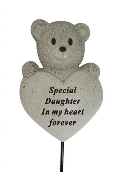 "Special Daughter In my Heart Forever" Teddy Bear Child Memorial Grave Rod / Wand Stick