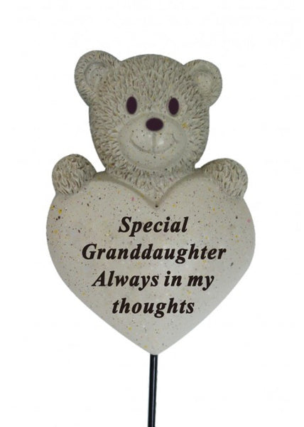 "Granddaughter Always in my Thoughts" Teddy Bear Child Memorial Grave Rod / Wand Stick