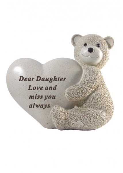 "Dear Daughter, Love & Miss You" Large Teddy Bear Love Heart Child's Memorial Garden / Grave Plaque