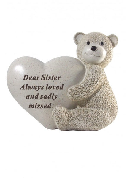 "Dear Sister, Always Loved" Large Teddy Bear Love Heart Child's Memorial Garden / Grave Plaque