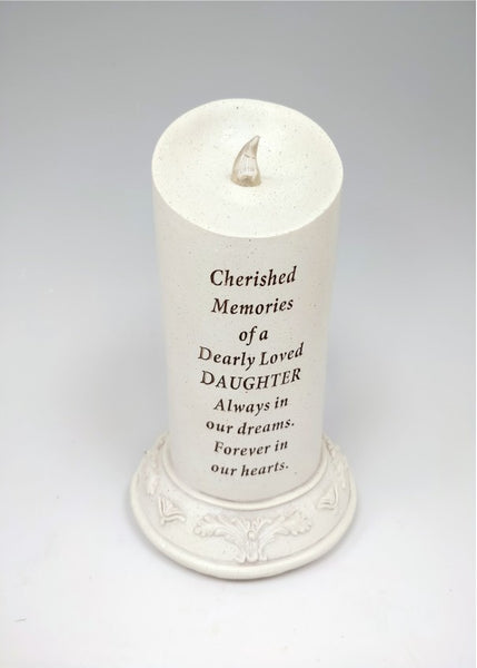 "Cherished Memories of a Dearly Loved Daughter" Memorial Garden / Grave Plaque Solar Powered Candle