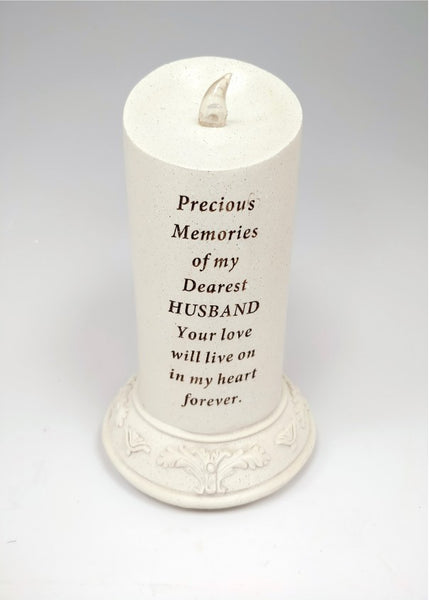 "Precious Memories of a Dearest Husband" Memorial Garden / Grave Plaque Solar Powered Candle