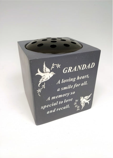 "Grandad" Blue & White Resin Memorial Garden / Grave Flower Vase / Rose Bowl