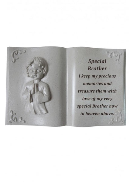 "Special Brother" Open Book Style Memorial Garden / Grave Praying Angel Plaque Ornament