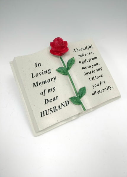 "In Loving Memory of My Dear Husband" Red Rose Memorial Book Garden / Grave Plaque