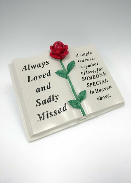 "Always Loved & Sadly Missed, Someone Special" Red Rose Detailed Memorial Book Garden / Grave Plaque