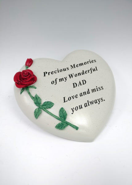 "Precious Memories My Wonderful Dad" Red Rose Love Heart Memorial Grave Plaque