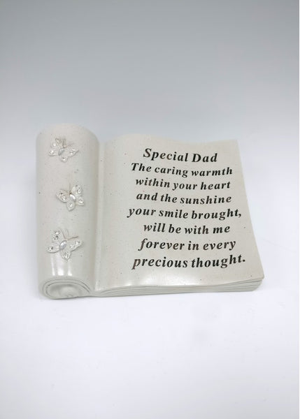 "Special Dad" Diamante Butterfly Detailed Memorial Scroll Book Garden / Grave Plaque