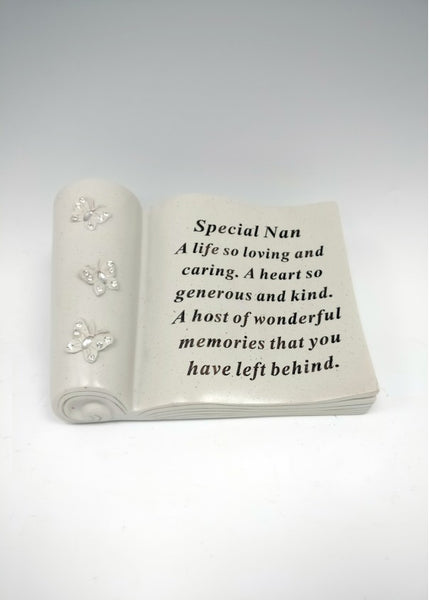 "Special Nan" Diamante Butterfly Memorial Scroll Garden / Grave Plaque